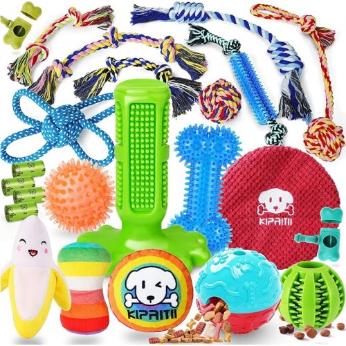 Dog Chew Toys for Puppy - 23 Pack Puppies Teething Chew Toys for Boredom, Pet Dog Toothbrush Chew Toys with Rope Toys, Treat Balls and Dog Squeaky Toy for Puppy and Small Dogs