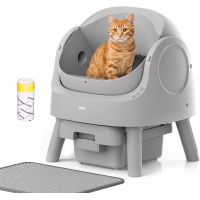 Mimfam Automatic Self Cleaning Litter Box, with 4 Pairs Infrared Senor, Open-Top Design for Multi-Cat Homes, Comes with Liner Bags and Cat Litter Mat, Grey