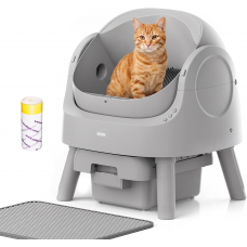 Mimfam Automatic Self Cleaning Litter Box, with 4 Pairs Infrared Senor, Open-Top Design for Multi-Cat Homes, Comes with Liner Bags and Cat Litter Mat, Grey